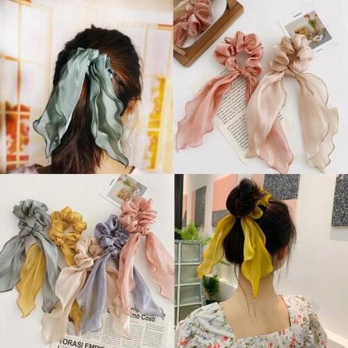 New Candy Color Women Hair Scrunchie Bows Ponytail Holder Hairband Bow Knot Scrunchy Girls Hair Ties Hair Accessories