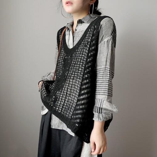 2020 Spring Summer vest Women Fashion Hollow out Tops New Casual Female O-Neck Sleeveless Loose All-match vest Pullovers Tops