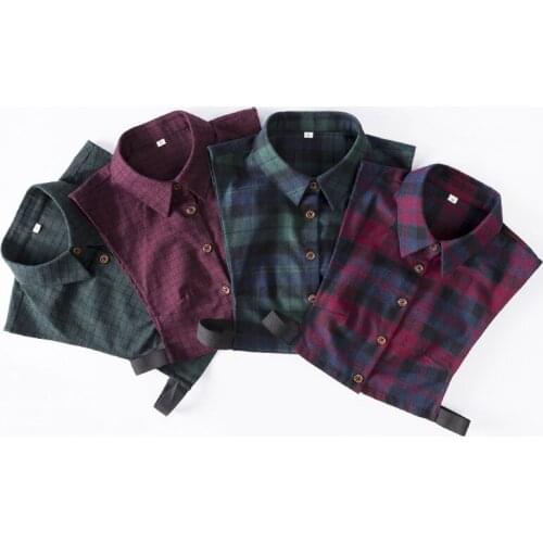 Women Cotton Plaid Detachable Collar Vintage Elastic False Collar Shirt Fake Collar Lapel Blouse Faux Col Nep Kraagje Decor
