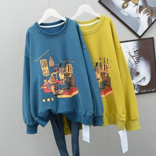 2021 Autumn New Cartoon Plus Size Sweater Korean Loose Slimming Simple Casual O-neck Cotton Lazy Style Women Tops Free Shipping