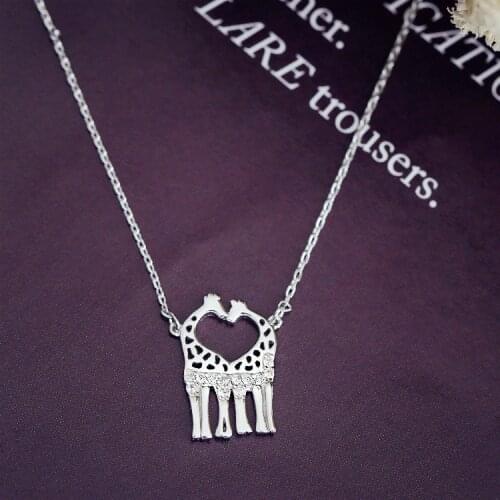 Daisies 925 Sterling Silver Jewelry Cute Giraffe Double Deer Necklaces & Pendants Rhinestones Choker Statement Necklace Women