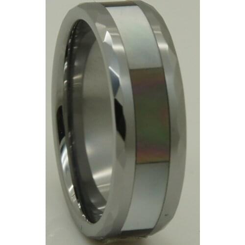Shell inlayed side facet 6mm women hi tech scratch proof tungsten ring