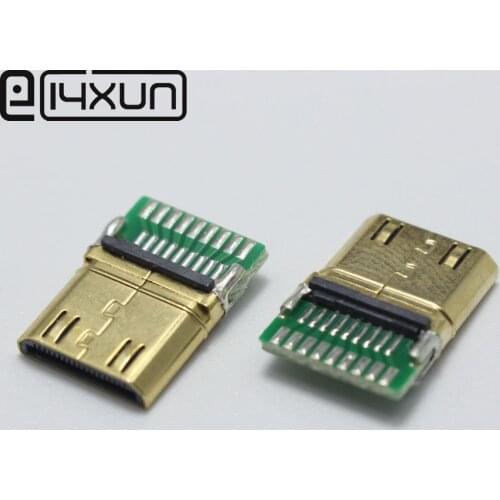 1pcs DIY Mini HDMI Type C Welding Type Male Jack Plug 19 Pin PCB Connector 19+1 Gold-plated Plugs