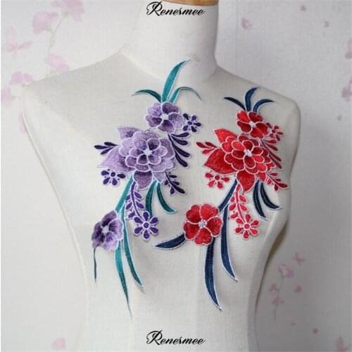 10Pcs Ethnic Wind Embroidered Collar Lace Sew Applique Dance Costume Accessories 3D Double Layer Peony Flower 35X12cm BD0541