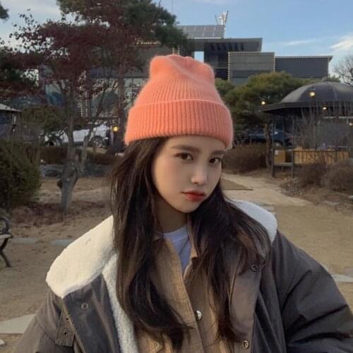 2019 New Winter Hat for Women Rabbit Cashmere Knitted Beanies Thick Warm Vogue Ladies Wool Angora Hat Female Beanie Hats