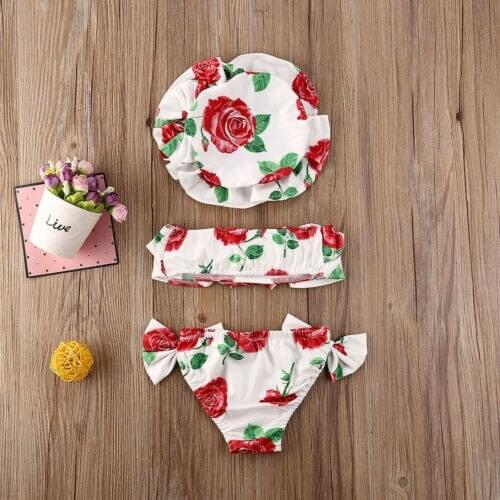 Baby Summer Swimsuit Toddler Kids Baby Girl 3pcs Floral Bikini set Swimsuit Swimwear Bathing Swimming Hat Outfits Sets