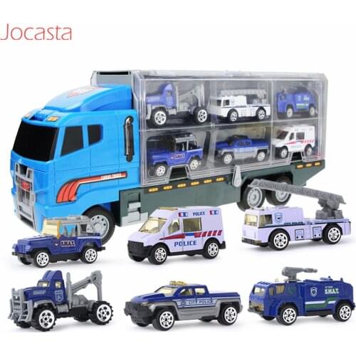 7pcs/Lot Alloy Diecast Car Model Engineering Toy Vehicles Truck 1:64 Scale Model Police Educational Toys for Boy Kids Gift