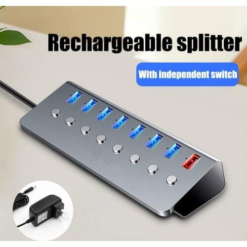 8 Ports Powered USB 3.0 HUB USB Extension with On/Off Switches 15W Adapter Support Splitter Computer Accessories