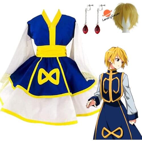 Anime Hunter x Hunter Cosplay Costume Kurapika Wig Earring Dress Lolita Kimono Halloween Party Suit Uniform Men Women Girl Women