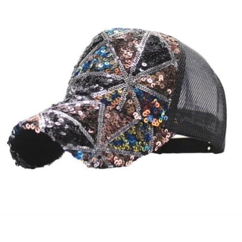 Baseball Cap Women Sequins Hat Colorful plaid Adjustable Plain Trucker Cap Summer Dad Hat Sports Sequin Snapback Cap