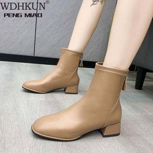 Martin Boots Female British Style 2021 Spring and Autumn Single Boots Square Toe Thick Heel Net Red Thin High Heels Short Boots