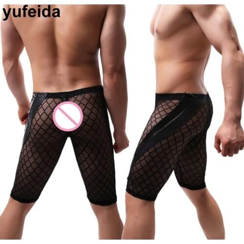 Hot Sale Men Middle Pants Boxershorts Transparent Pants Sexy Mesh Boxers Breathable Nightwear Underwear Party Dancewear Clubwear
