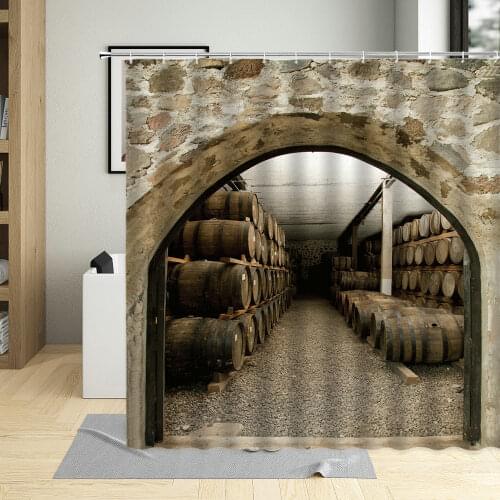 Wood Wine Cellar Red Wine Barrel Pattern Home Decor Screens Oak Barrel Print Shower Curtain Waterproof Fabric Bathroom Curtains
