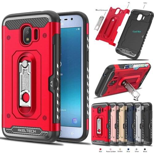 Dual Layer Armor Case With Metal Kickstand & Card Holder Cover For Samsung Galaxy J2 Pro 2018 J250F / J2 2018 / Grand Prime Pro