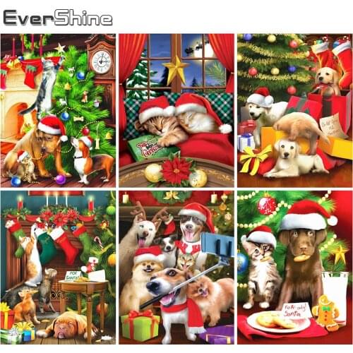 Evershine 5D DIY Diamond Embroidery Cat Cross Stitch Kit Diamond Painting Christmas Animal Handmade Gifts Home Decorations