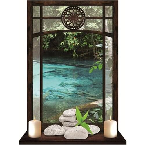 Occident fake window landscape stickers clear Water scenery 3d wall art vinyl mural home decor self-adhesive wallpaper 70*50cm