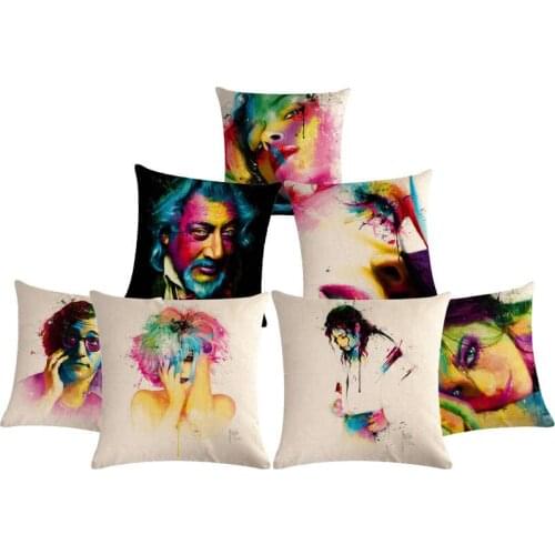 Hot Sale Rainbow Pastel Watercolor Person Pattern Colorful Portrait Cubes Cushion Cover Sofa Throw Pillow Case ZY473