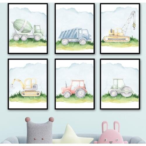Truck Tractor Engineering Vehicle Child Wall Art Canvas Painting Nordic Posters And Prints Wall Pictures Baby Kids Room Decor