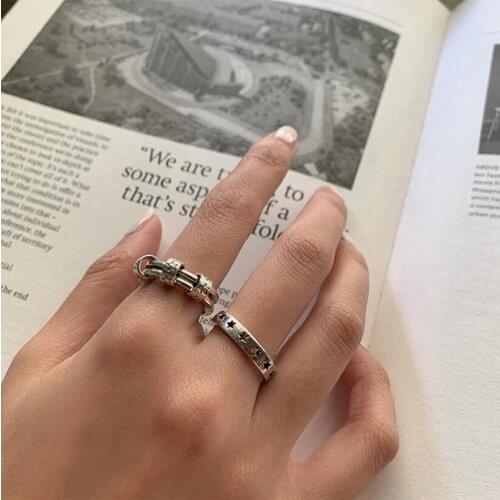 New Fashion Star Hollow Five-pointed Star Open Adjustable Ring Retro Hip-hop Style For Women Jewelry Party Gifts SAR283