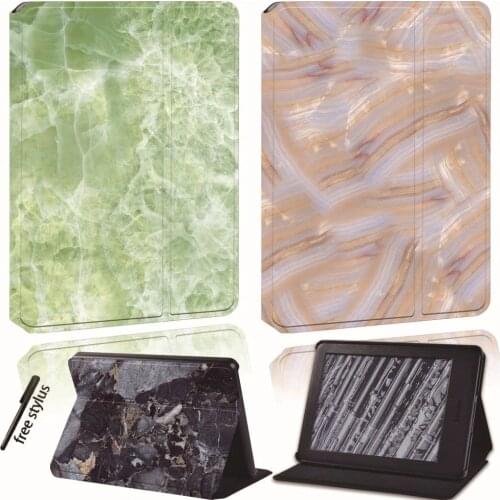 For Amazon Kindle 8th 10th Paperwhite 1/2/3/4 Printed Leather Smart Reader Stand Folio Cover-Ultra-thin Marble tablet Stand Case