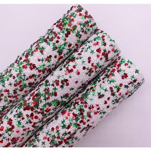 Red White Green Chunky Glitter Vinyl Fabric Sheet Felt Backing Synthetic Leather Faux Vinil For Bows Earrings DIY A4 SIZE R233A