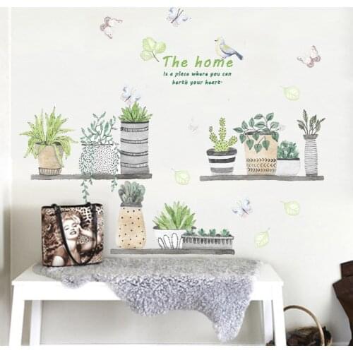 Creative Green Plant Potted Wall Decoration Sticker for Dining Study Living Room Wall Layout for Increase The Spring and Smart