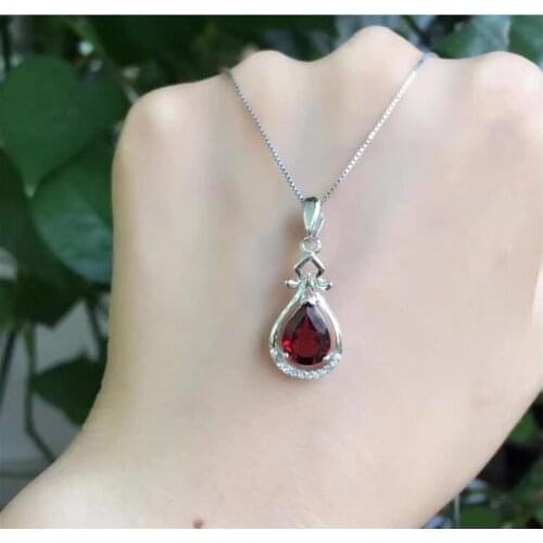 Natural garnet necklace pendant Free shipping Real origin red garnet 925 sterling silver Fine jewelry 7*9mm
