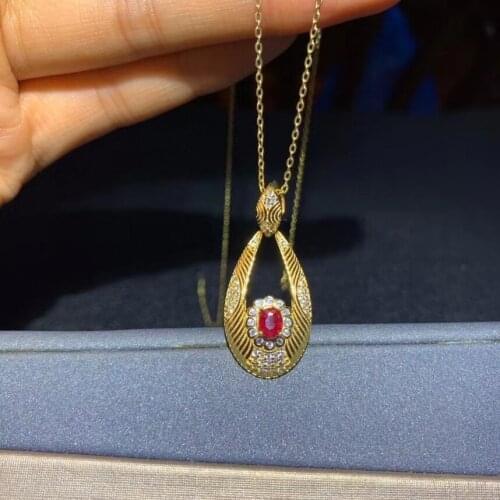 Retro luxury oval Sun flower natural red ruby Pendant natural gemstone pendant S925 silver Women precious wedding gift jewelery