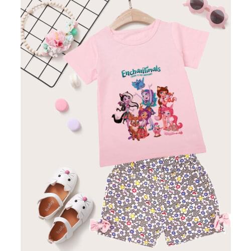 Cute 2021 Casual Baby Kid Girl Clothes Summer Top T-shirt Enchantimals Pant 2pcs Outfits Set Clothing For 3-9 Years Old Unicorn