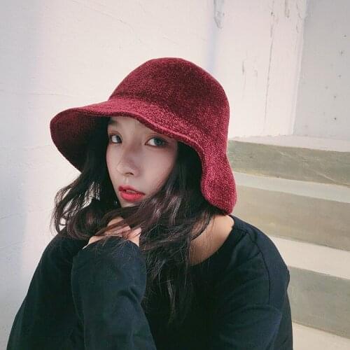 Fashion New Chenille Warm Hats Womens Casual Autumn Winter Bucket Hats All Matched Fishermans hat Solid Color Female Cap