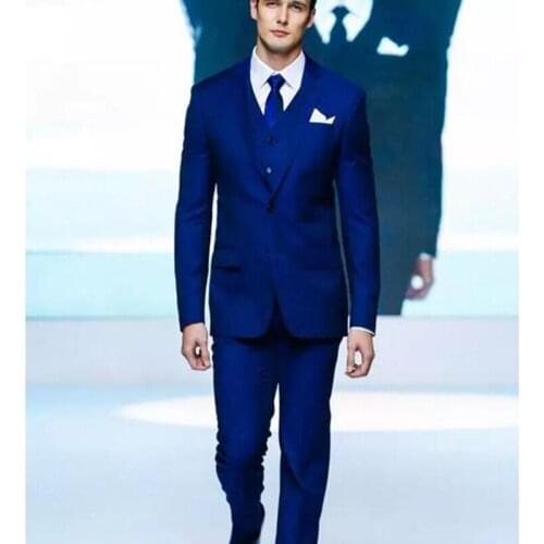 Fashion new royal blue two buttons groom men suit dress custom formal wedding dress of the best man suits (coat+pants+Vest)