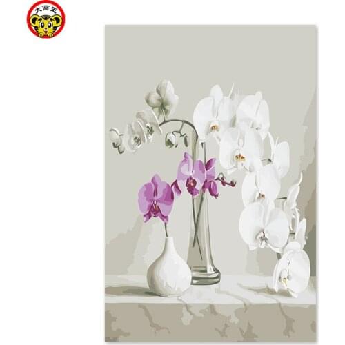 Painting by numbers art paint by number of Phalaenopsis vase glass bottle ceramic white petals paintings by numbers with oil c