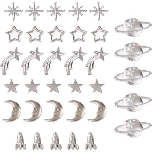 D0LC Cosmos Theme Resin Filler Beaded 35 Pcs Alloy Star Moon and Planet Filler Accessories Epoxy Resin Craft Jewelry Making