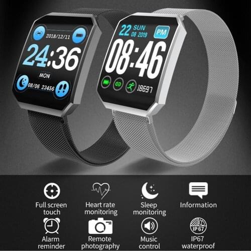 Stainless Steel Smart Watch Blood Pressure Heart Rate Monitor Messages Call Reminder Wristwatch for iPhone 12 Samsung Huawei LG