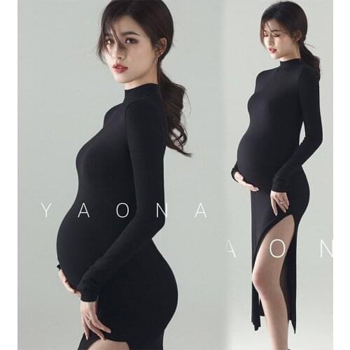 New Black Sexy Maternity Dresses Photography Props Split Side Long Pregnancy Clothes Photo Shoot For Pregnant Women Dress 2021