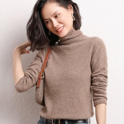 2021 autumn/winter new ladies pullover casual solid color 100% wool sweater turtleneck cashmere sweater plus size ladies top hot