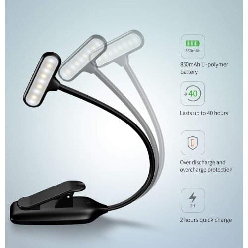 Rechargeable Adjustable LED USB Book Light Reading Light Flexible Book Lamp Dimmer Clip Table Desk Lamp Portable Clip Light