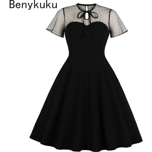 Gothic Girls Sexy Party Dress Black Goth Punk Sexy See Through Stylish Mesh Dress Female Elegant Women Vintage Swing Dresses