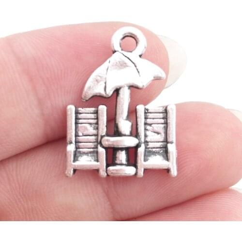 BULK 30 Zinc Alloy Metal Summer Beach Chair Charms Antique Silver Plated Vacation Travel Pendant 14*19mm 1.4g