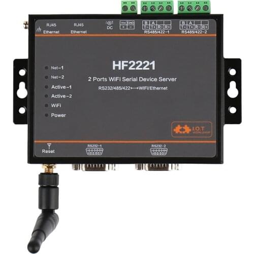 Industrial Modbus 2 Serial Port WIFI Converter Serial Server RS232 RS422 RS485 to WiFi Ethernet Device TCP Protocol HF2221 Q185