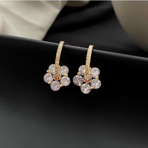 S925 Crystal Petal Earrings 2020 New Temperament Female Earrings long Earrings Generous