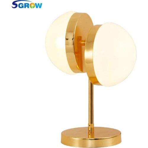 SGROW Gold Base Half Sphere Table Lamp with G4 Lamp Heads Indoor Lighting For Bedroom Living Room Study Decoration Desk Lights