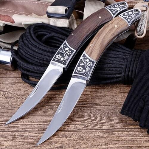 Folding Knife Wooden Handle Tactical Knife Outdoor Survival Combat Knife Camping Hunting High-Quality EDC Multi-Function Tool