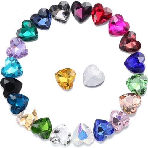 100PCS MIX COLOR Size 8mm/10mm/12mm/14mm/heart-shaped Pointed bottom glass crystal rhinestones DIY jewelry accessories