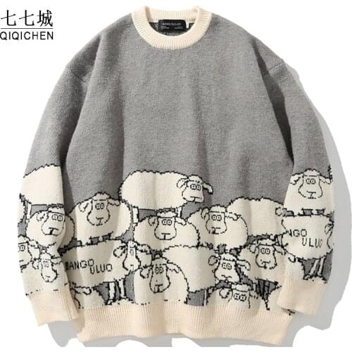 Knitted Sweater Men Anime Cartoons Girl Hip Hop Streetwear Sweater Vintage Pullover Women Spring Autumn Japanese Harajuku Tops