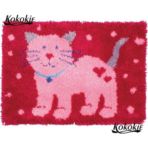 Diy latch hook kits rug 3d printed canvas accessories home decor needle for carpet embroidery foamy pink cat kussen knooppakket