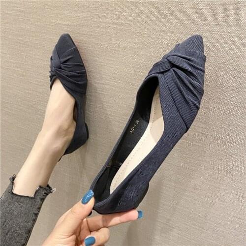 2021 Spring Summer Autumn Soft Corduroy Cloth Shallow Mouth Women Shoes Pointed Toe Slip-On Solid Casual Basic Flats