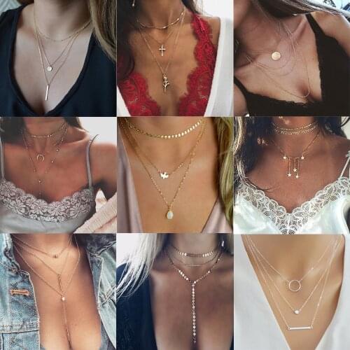 New Multilayer Crystal Moon Necklaces & Pendants For Women Vintage Charm Gold Choker Necklace 2019 Bohemian Jewelry