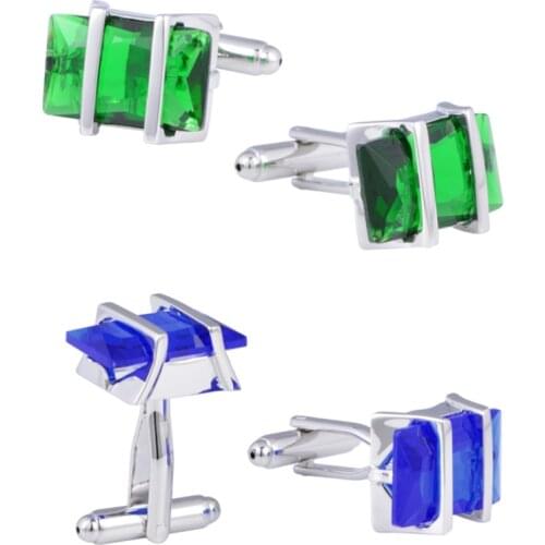 10pairs/lot Rectangle Blue/Green Crystal Cufflinks Big Zircon Cuff Links Mens Mens Jewelry Accessory Business Style