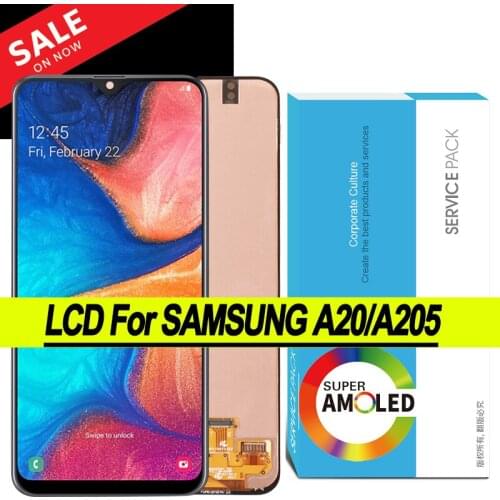 100% Original 6.4'' AMOLED Display for Samsung Galaxy A20 A205 SM-A205F Full LCD Touch Screen Digitizer Assembly Repair Parts